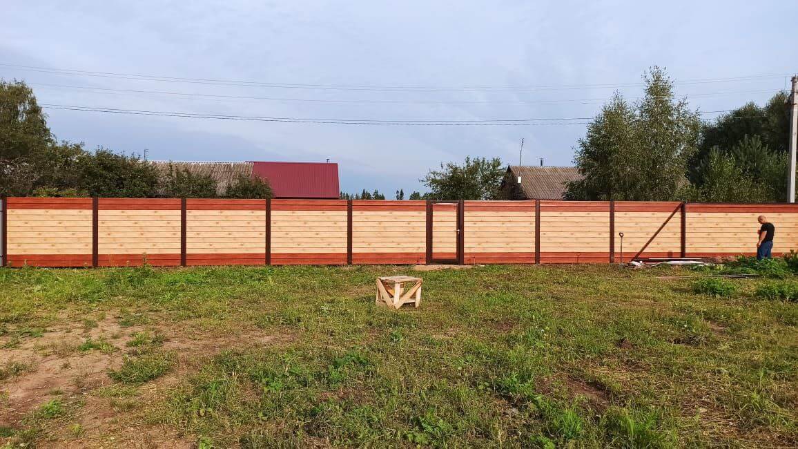 Забор из металлосайдинга Евро-Брус 34м Клен Светлый (SteelArt) + Темное Дерево (Printech) фото 2 в Сургуте